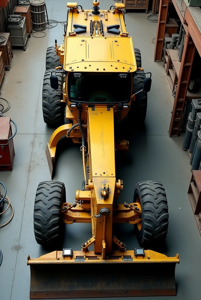 Take a top view of a motor grader, to be used in a maintenance spreadsheet