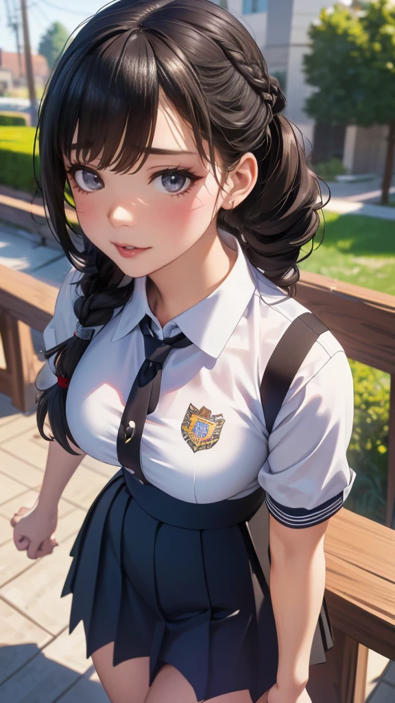 high school girl,(leaning forward:1.2),(random hairstyle),(Highest image quality,(8K), Ultra-realistic, Best Quality, High quality, High Definition, high quality texture, high detailing, Beautiful detailed, fine detailed, extremely details CG, Detailed texture, realistic representation of face, masterpiece, presence)