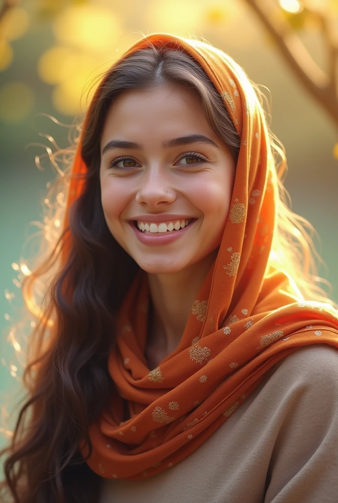 Hopeful woman in happy mood in hijab