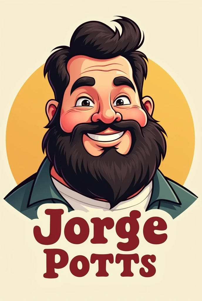 logo of a fat brunette person, with a big beard and whose name is Jorge Potts below