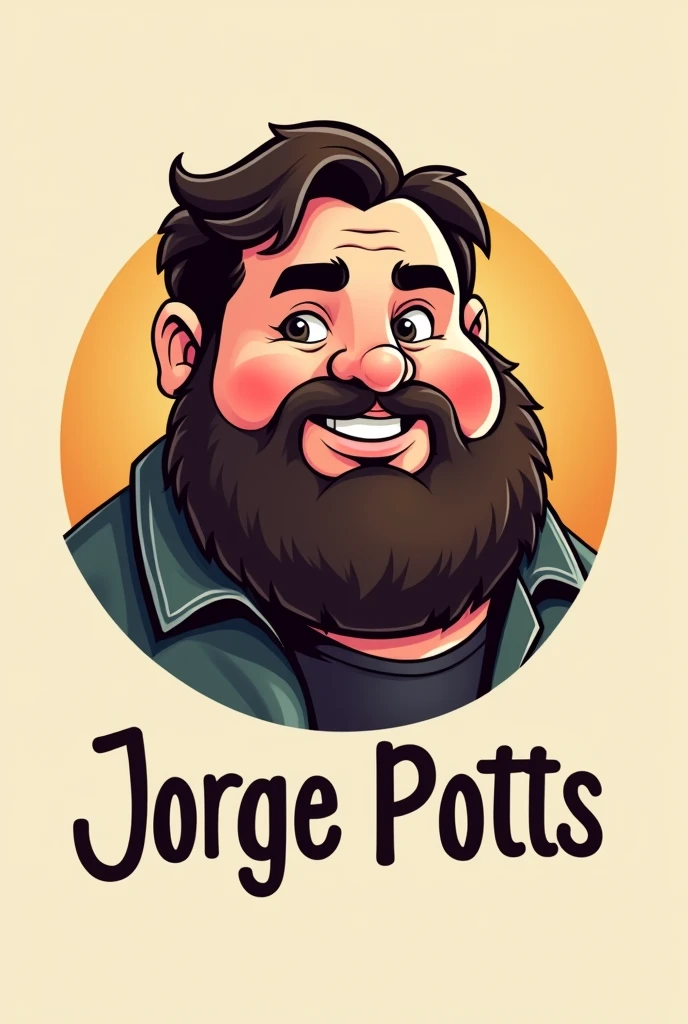 logo of a fat brunette person, with a big beard and whose name is Jorge Potts below