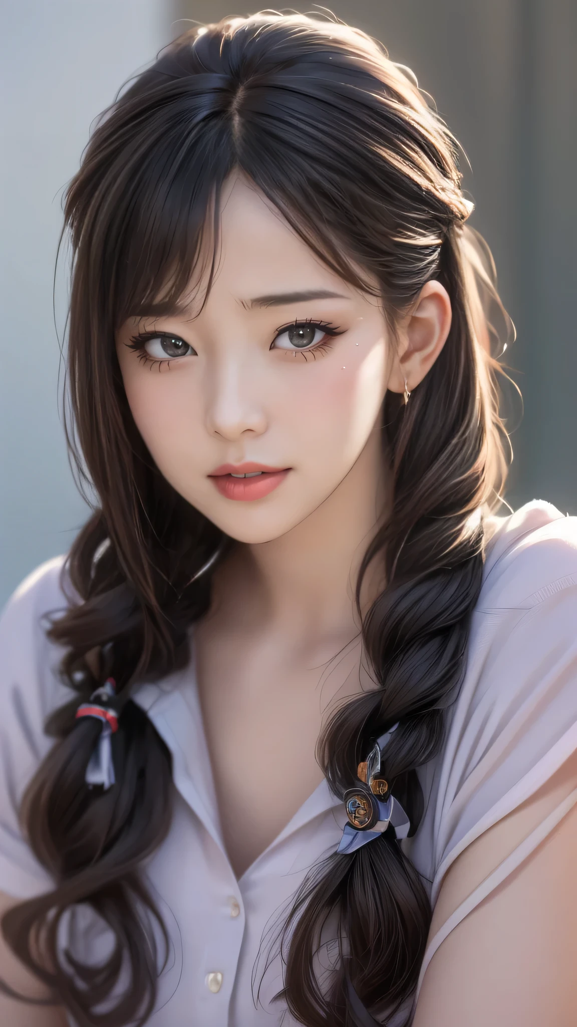 high school girl,(leaning forward:1.2),(random hairstyle),(Highest image quality,(8K), Ultra-realistic, Best Quality, High quality, High Definition, high quality texture, high detailing, Beautiful detailed, fine detailed, extremely details CG, Detailed texture, realistic representation of face, masterpiece, presence)