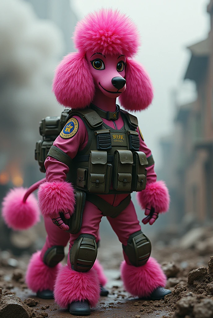 Mad Pink poodle war soldier