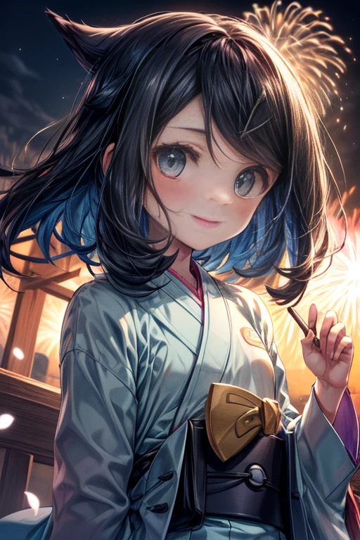 ((nsfw)), (masterpiece, Highest quality, 8K ultra-high resolution:1.4), ****, kawaii, Pokemon Riko, (A colorful navy blue yukata, Light blue ruffled underwear, night: 1.4), (Summer festival), ((turn around)), Beautiful Eyes,Flash photography, Backlight,  ((Close-up of face:1.4)), (The best smile of my lover:1.4), ((((Smile brightly)))), (Show your palm to the camera), (Beckon), Written boundary depth, Dramatic portrayal, (Colorful fireworks background), Focus of the film, , Emotional composition, Emotional engine full throttle BREAK Young and cute, Slender body, Flat Chest, Highly detailed glossy skin,Sweat,  完璧なPokemon Riko
, Wind, detailed in the Wind, petals dancing in the Wind
BREAK
ultra detailed crystal eyes, Eyes like shining jewels