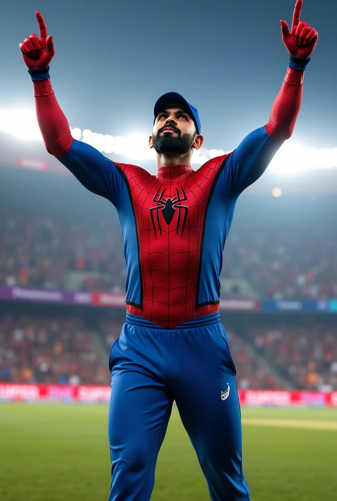 Virat Kohli in Spiderman suit in while celebrating his century 
