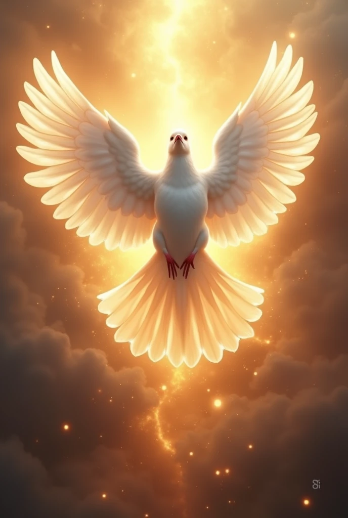 Holy spirit, white dove, realistic, fire