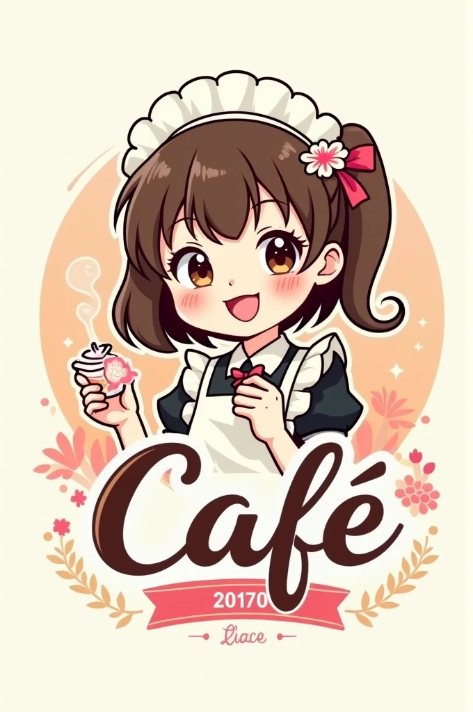 Could you make a logo for my business? It's a Maid Cafeteria, The name is Kami Maid's Kafé, The theme is Anime, Maids and Coffee, with pastel colors