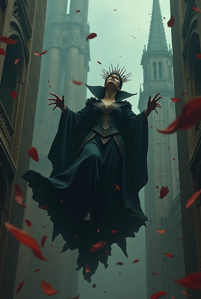 Evil Queen with Red Nails loses her power and falls from a tower