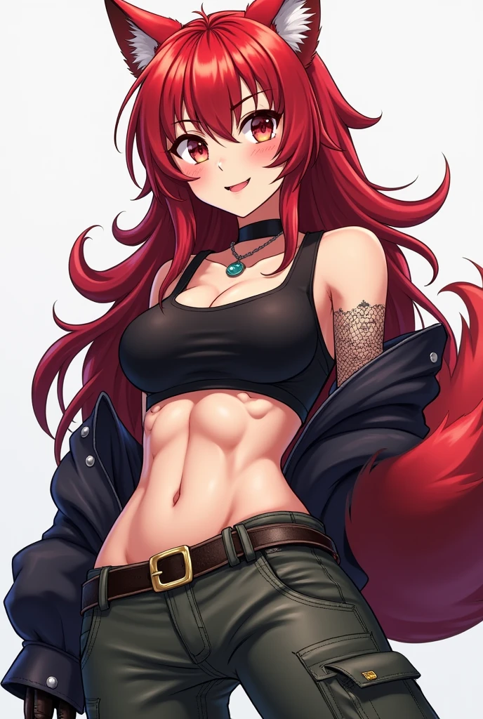 ((High Quality image 10k)) (( perfect autonomy)) Masterpiece, solo girl, brown eyes, red hair, wearing sleeveless black shirt, blue jean shorts, shorts are falling down, cute panties, sexy panties, evil smug grin, Standing, in the park 