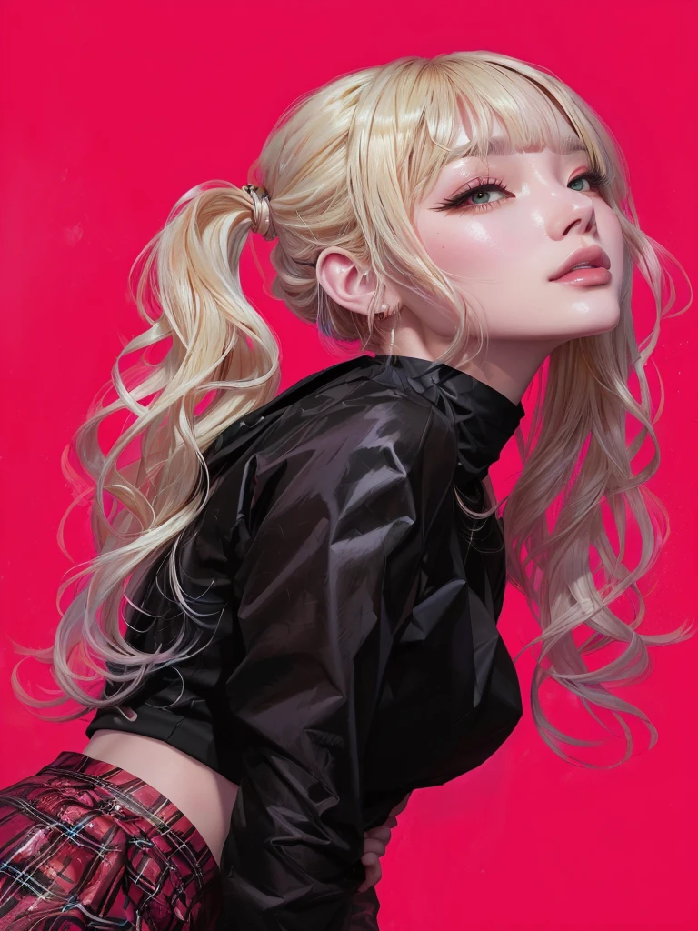 a close up of a woman with long blonde hair and a black top, ross tran style, loish and ross tran, in the style of ross tran, trending on artstration, ross tran!!!, portrait of kim petras, inspired by Yanjun Cheng, inspired by Ross Tran, artwork in the style of guweiz, detailed portrait of anime girl