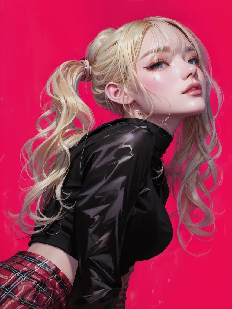 a close up of a woman with long blonde hair and a black top, ross tran style, loish and ross tran, in the style of ross tran, trending on artstration, ross tran!!!, portrait of kim petras, inspired by Yanjun Cheng, inspired by Ross Tran, artwork in the style of guweiz, detailed portrait of anime girl