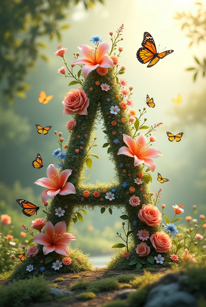 Alphabet with floral & butterfly only "A" letter
