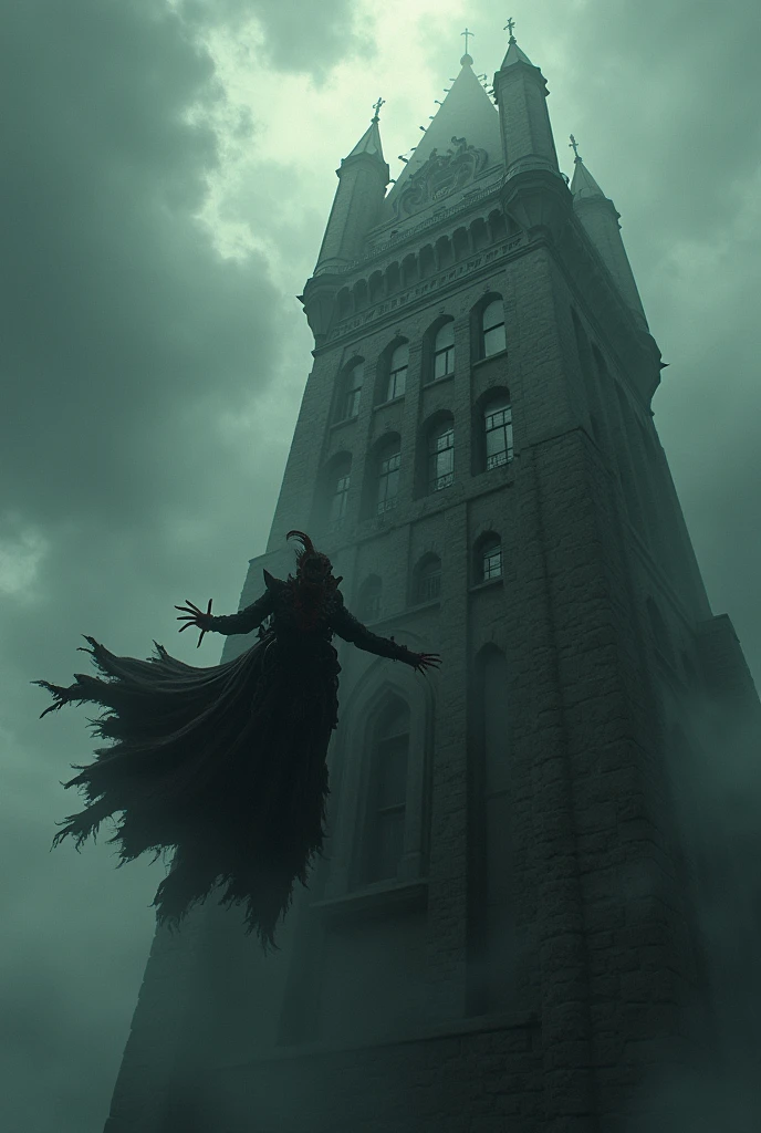 Evil queen with long red nails loses her power and falls from a tower
