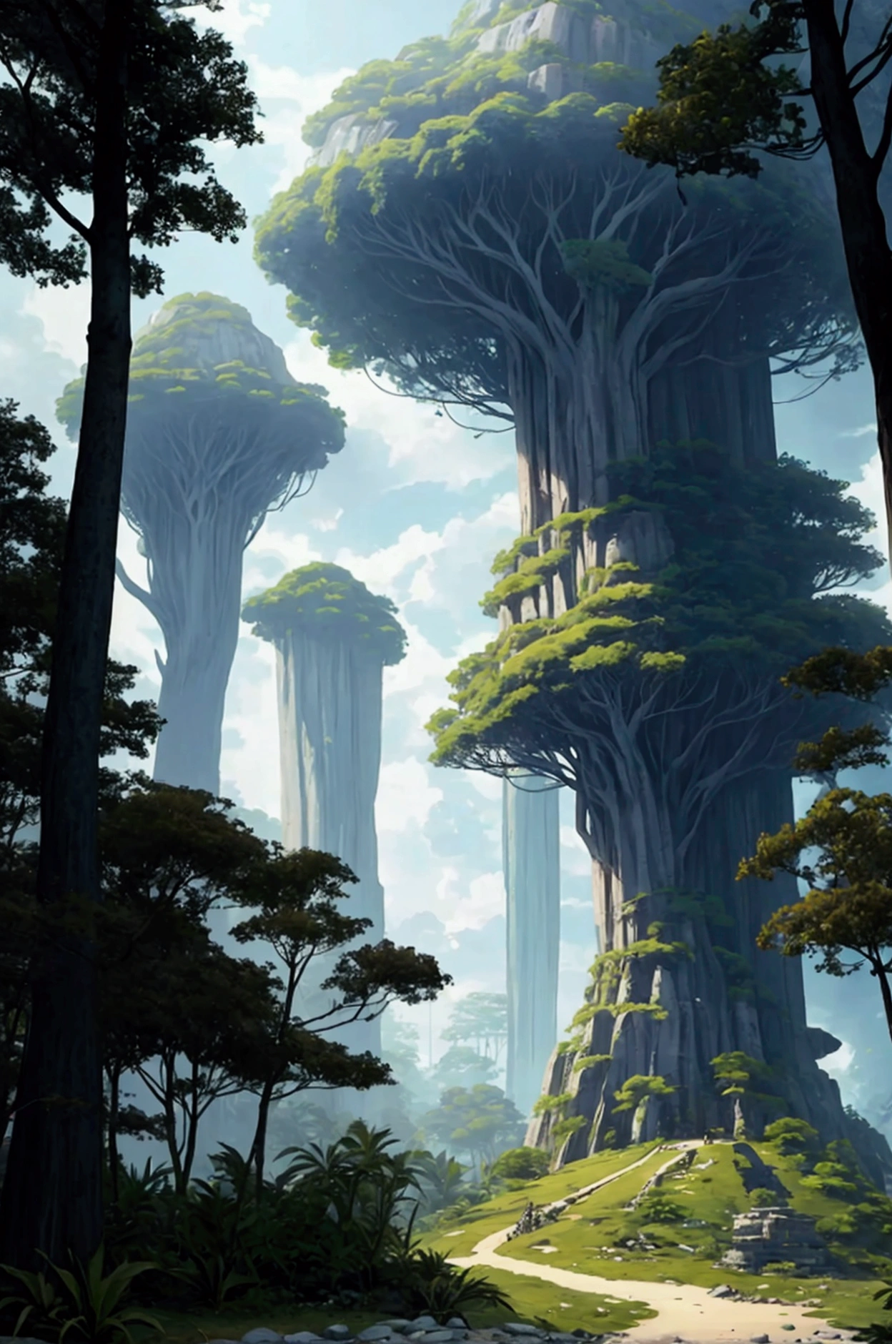 Sudden megalithic civilizations dot the deep jungle
Undiscovered, hidden by giant trees, unexpected modern civilization, best image quality