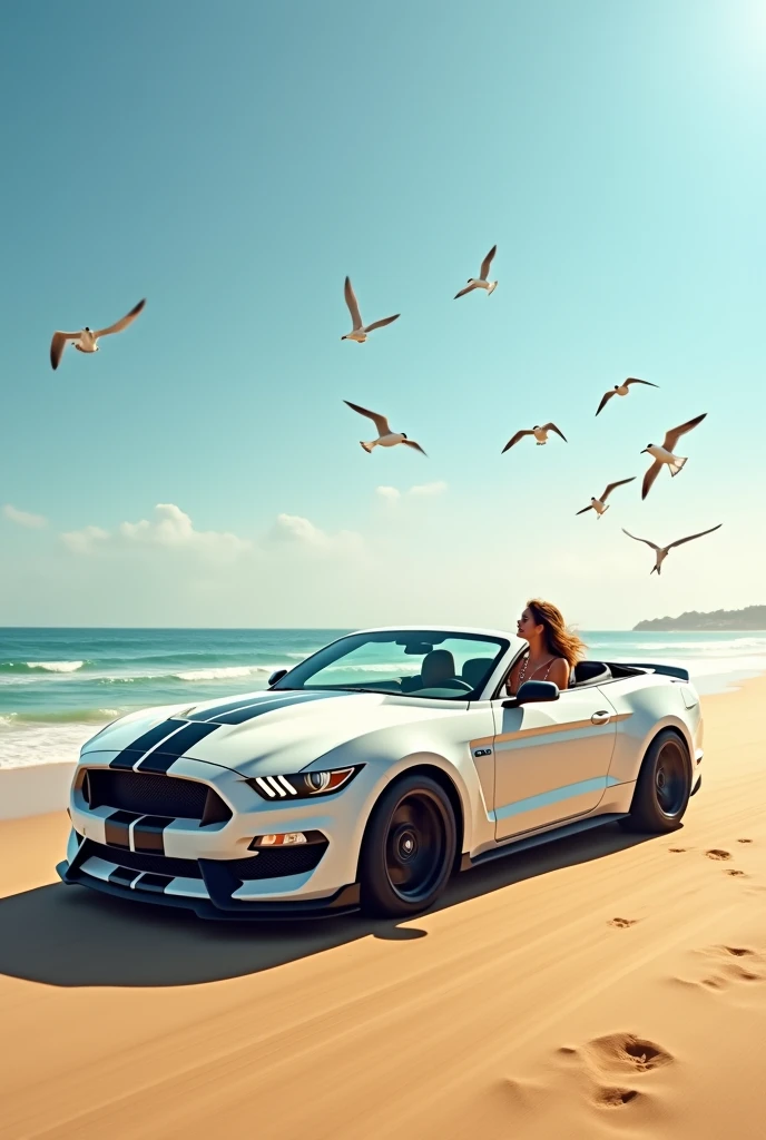 Avec ma Ford Mustang de couleur blanche je roule sur les plages de Tlemcen en Algérie avec ma chérie et les cheveux dans le vent de bon matin et les mouettes