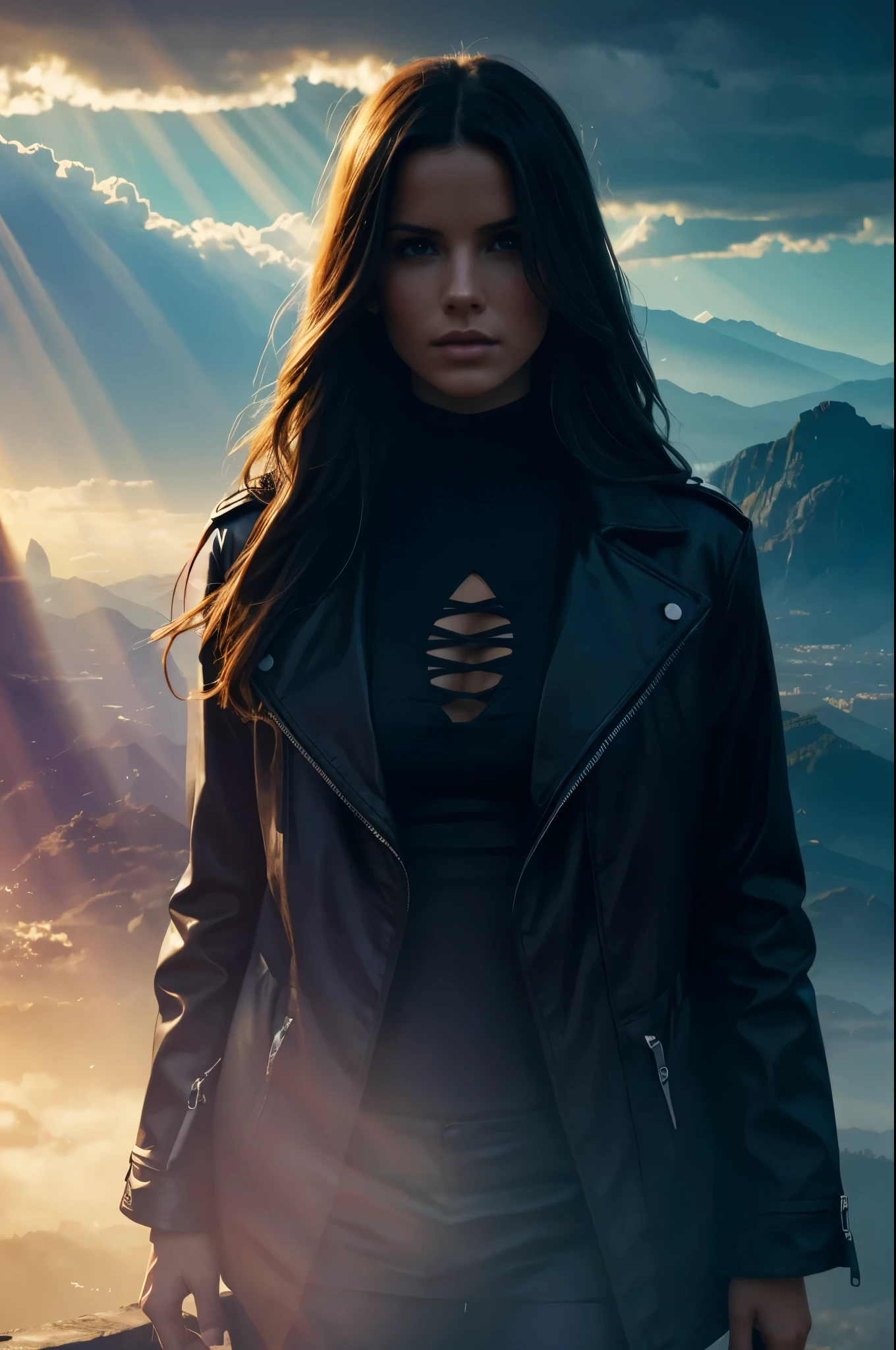 in the style of in the style of volumetric fog, god rays, high contrast, vibrant colors, vivid colors, high saturation, by Greg Rutkowski and Jesper Ejsing and Raymond Swanland and alena aenami, featured on artstation, wide angle, portrait orientation, in a style of GOTHIC , [[Sara Sampaio]], [[[[Alessandra Ambrosio]]]],[[[[Kate Beckinsale]]]]