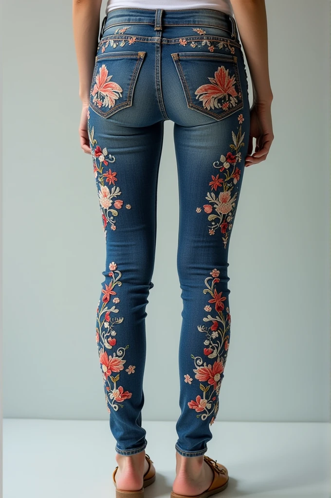Women&#39;s jeans embroidered skinny high relief 3d 