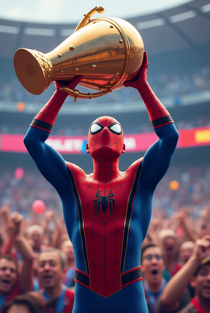 Spiderman with T20 worldcup celebration with t20 worldcup in hand