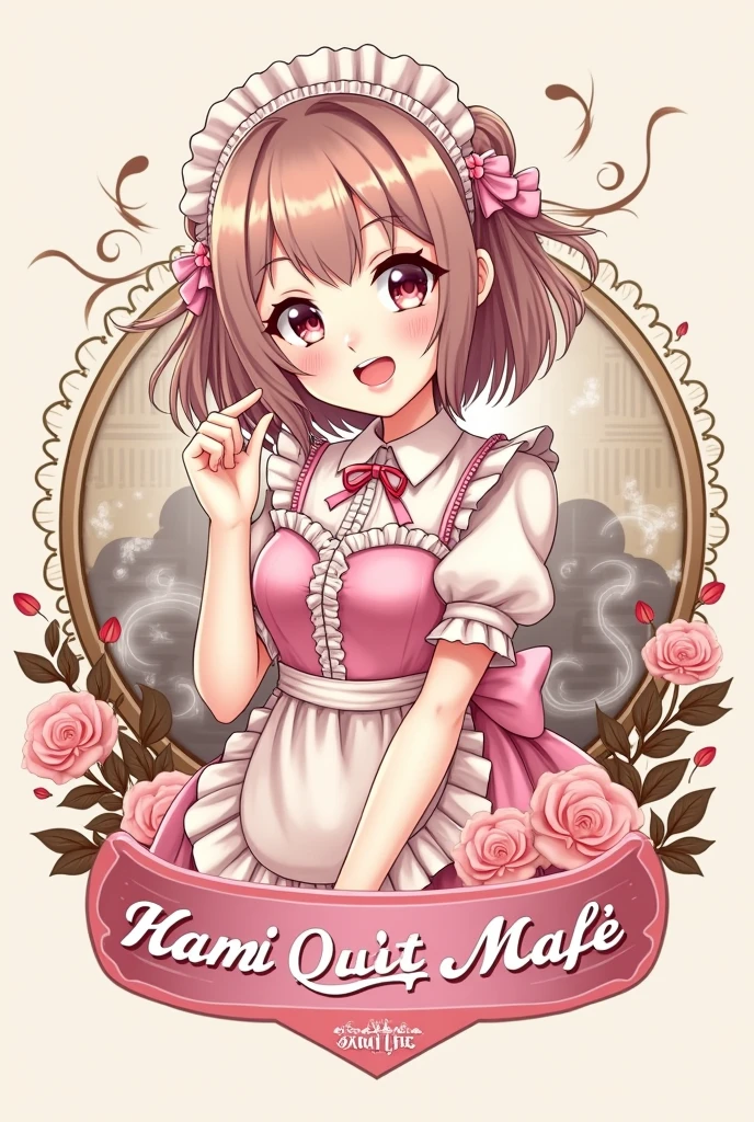 Logo for my business is a Maid Cafe, The name is Kami Maid's Kafé, The theme is Anime, Maids and Coffee, With bright pastel colors