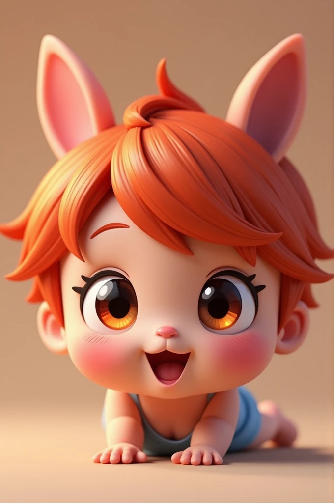 ((best quality)), ((masterpiece)), (detailed), perfect faceI want an Imagine of a baby with adorable features of small rabbit ears in anime style can include big expressive and bright eyes and cute red hair in male 3D