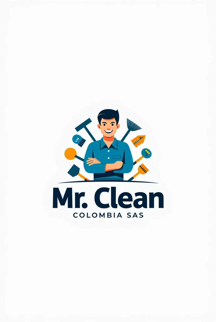 Logo for company "Mr. Clean Colombia SAS" with cleaning implements