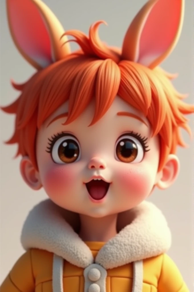 ((best quality)), ((masterpiece)), (detailed), perfect faceI want an Imagine of a baby with adorable features of small rabbit ears in anime style can include big expressive and bright eyes and cute red hair in male 3D