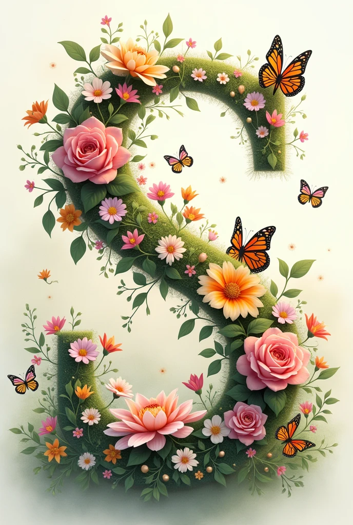 Alphabet with floral & butterfly only "S" letter
