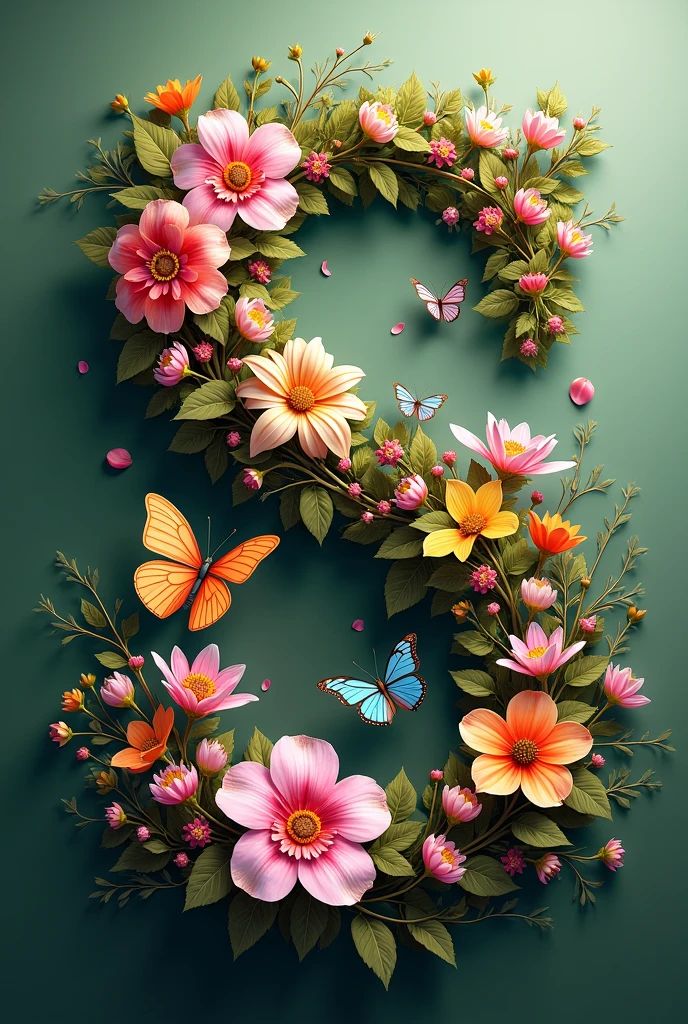 Alphabet "S" with floral & butterfly