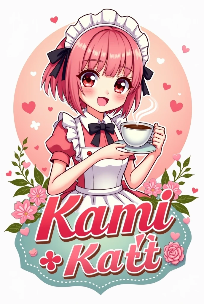 Logo for my business is a Maid Cafe, The name is Kami Maid's Kafé, The theme is Anime, Maids and Coffee, With bright pastel colors, with hentai style