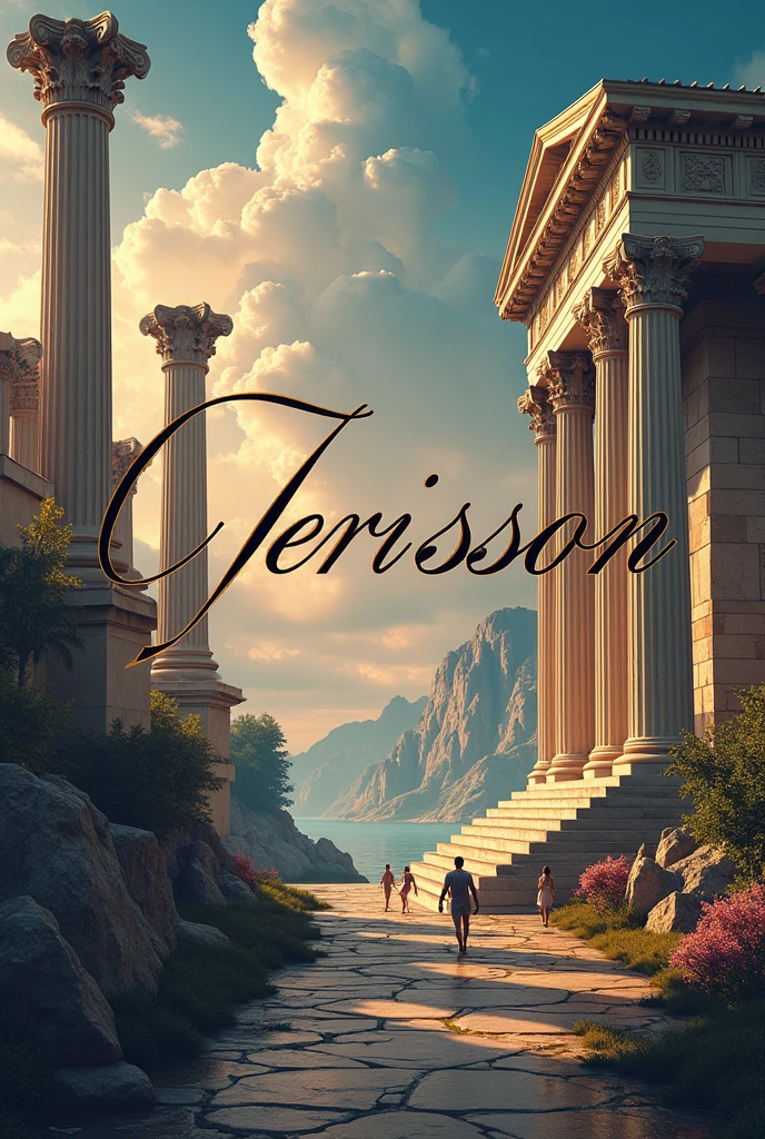 Image with the name jerinson in cursive letters with a background of Greek mythology and Greek gods and art