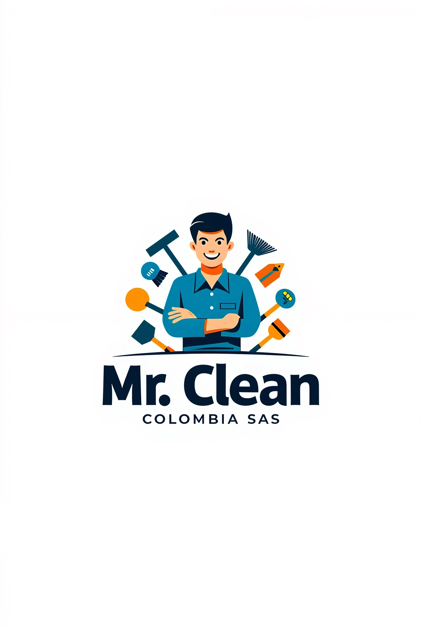 Logo for company "Mr. Clean Colombia SAS" with cleaning implements