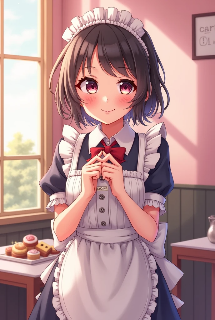 Maid of a maid cafe, anime style type One piece with pastel colors