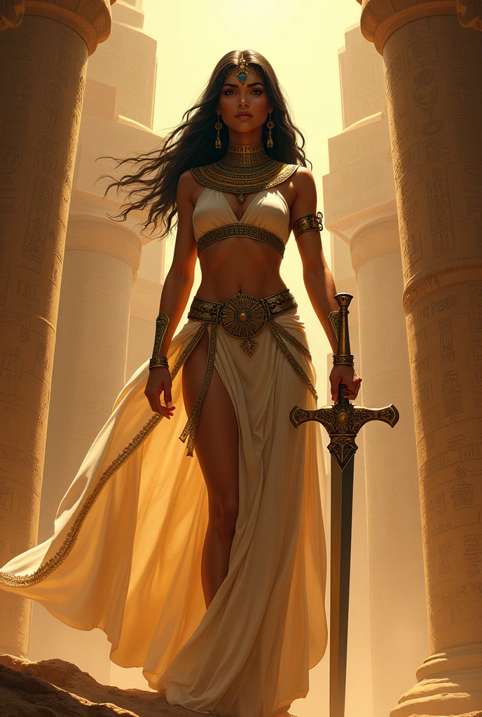 a one woman @Thais.depaula as an egyptian goddess using a sword