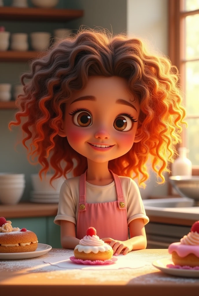 Animated curly hair pastry chef girl