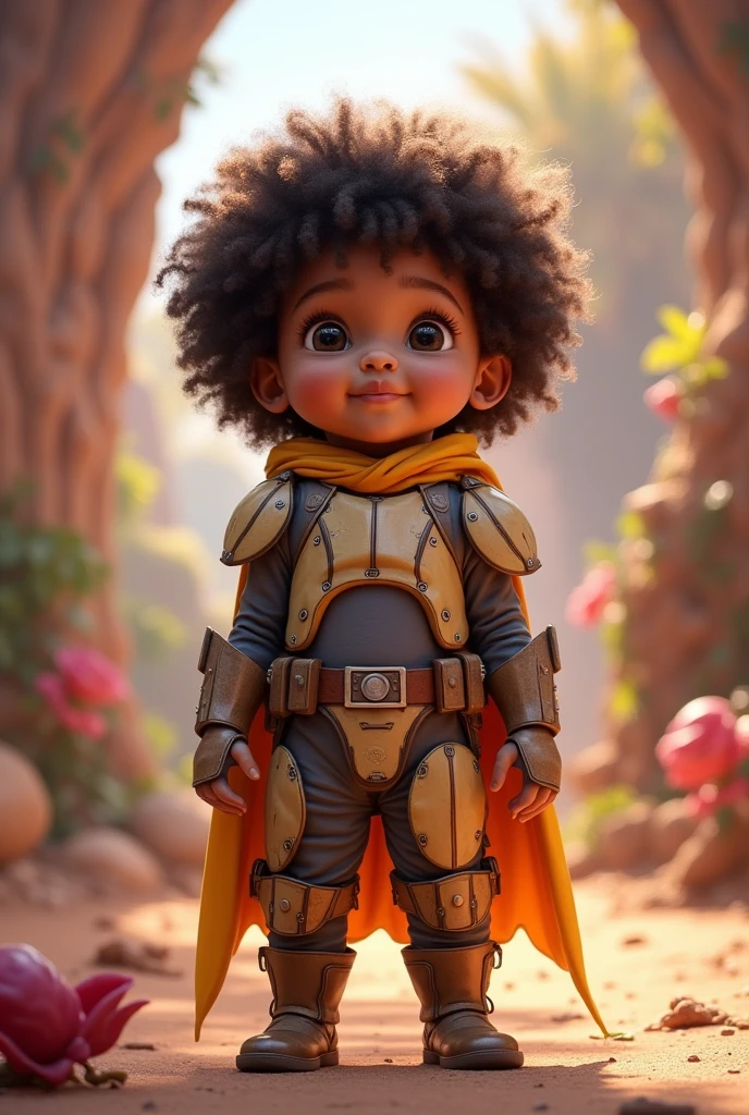 Generate me an image of a white-skinned with curly hair, and Star Wars costume with Disney Pixar style