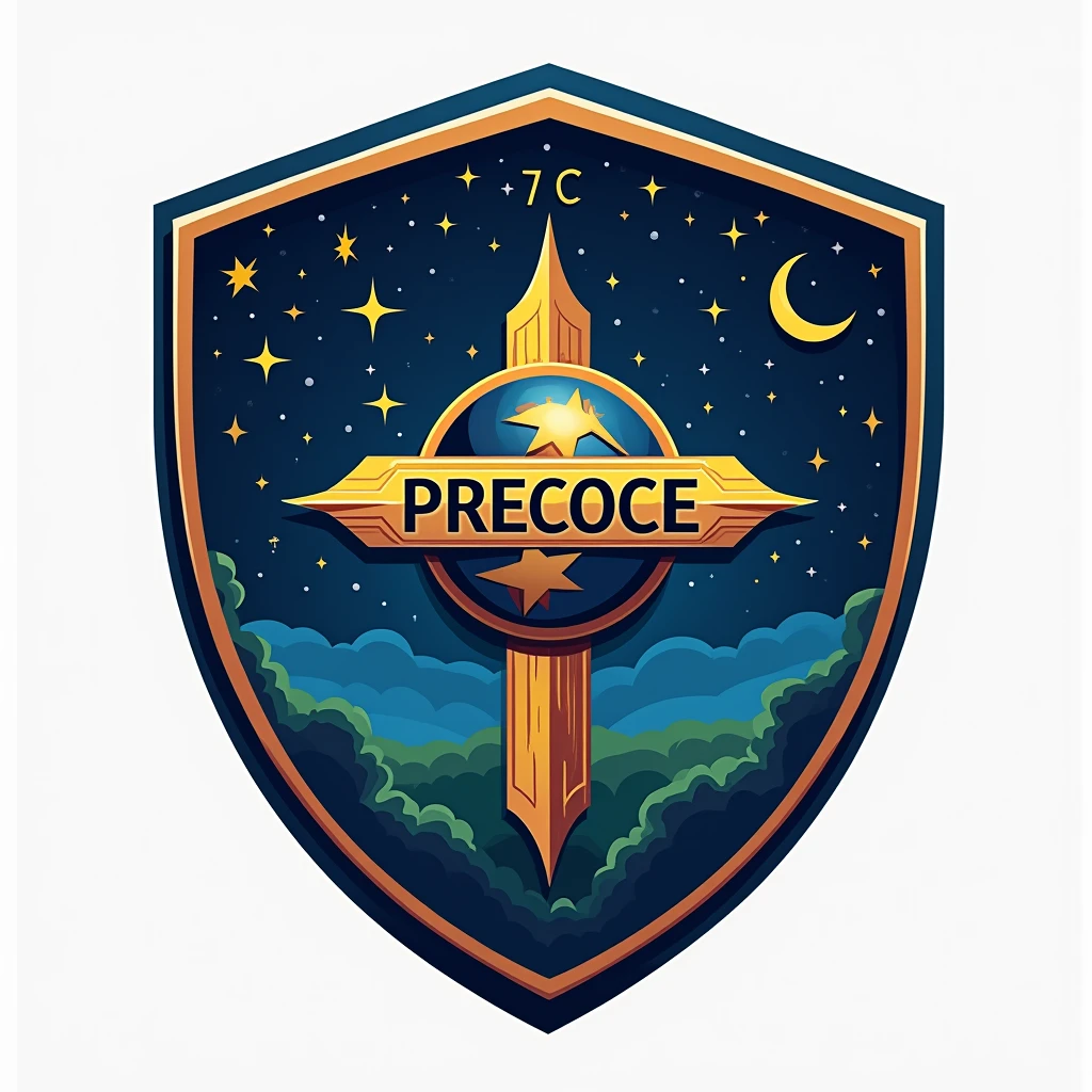 Make a shield for a fictional club based on Cruzeiro, the name of the club would be "PREcOcE F.c" and that name will remain on the shield
