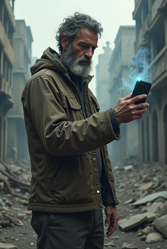 But a homeless man comes along and picks up the best cell phone in the destroyed world.