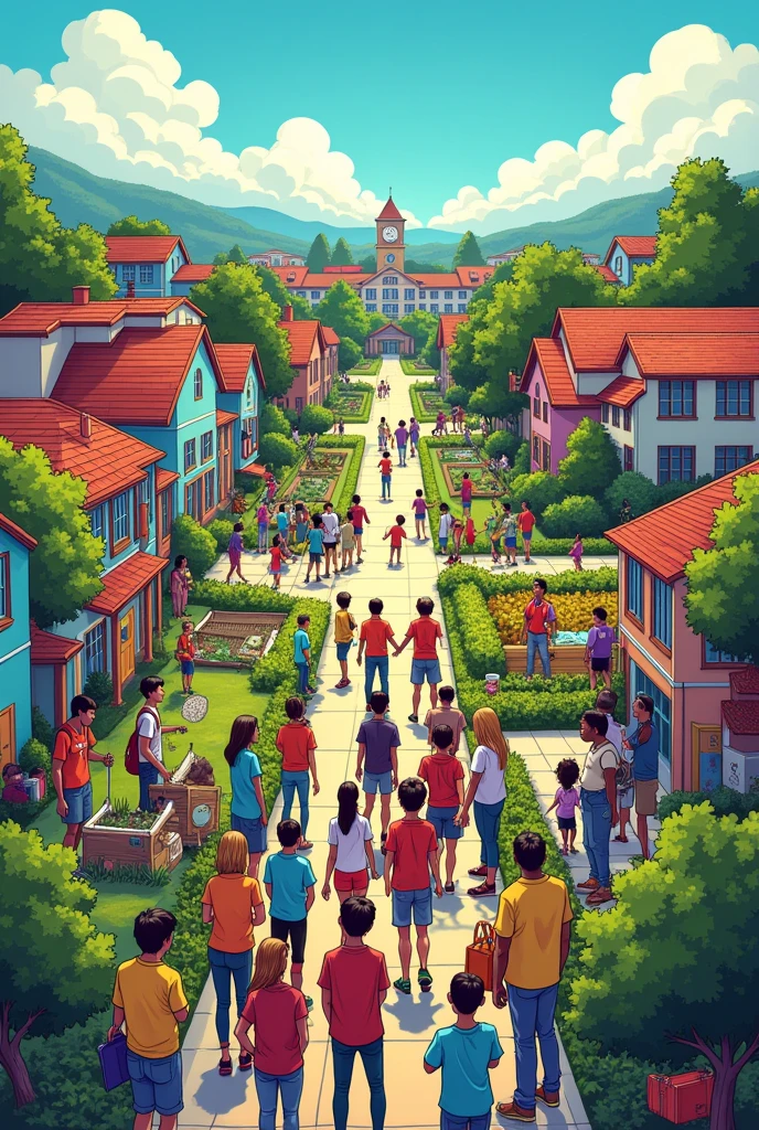 Comic drawing, school and community together for a better future