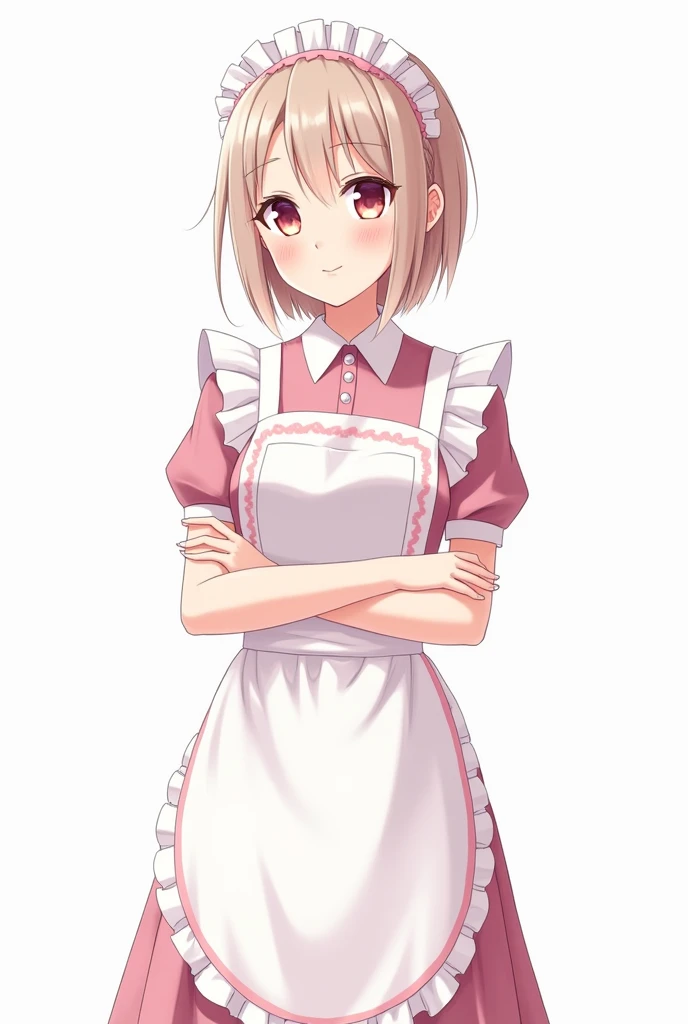 Maid of a maid cafe, with a completely 2D design, anime style with pastel colors on a white background