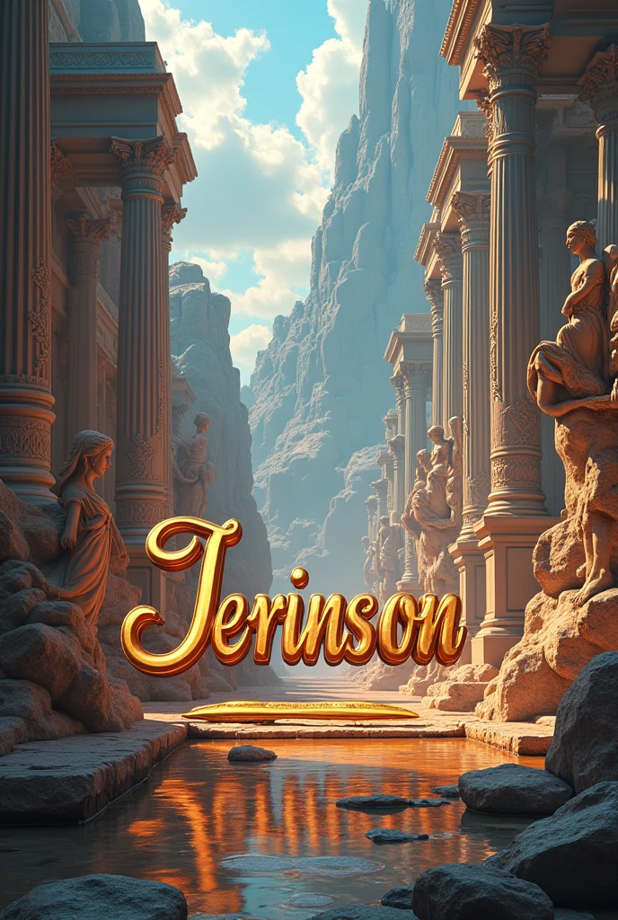 Image with the name Jerinson in cursive letters with a background of Greek mythology and Greek gods and 3D art