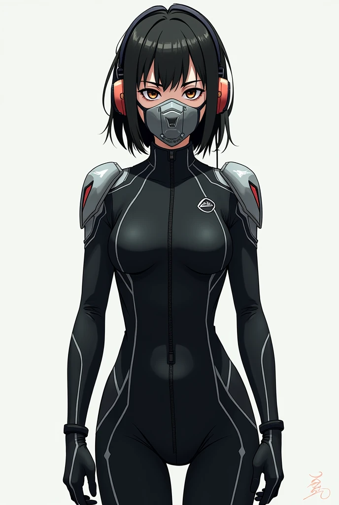 Haruka Saito 15 years old Her outfit is a black jumpsuit with metallic gray details, equipped with sound amplifiers in the wrists and shoulders. She wears custom-designed headphones to control her sonic waves and a mask that covers her ears to protect her from outside noise.. Make the full body image