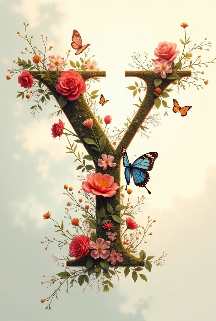 Alphabet "Y" with floral & butterfly in portrait background