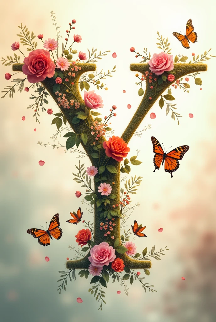 Alphabet "Y" with floral & butterfly in portrait background