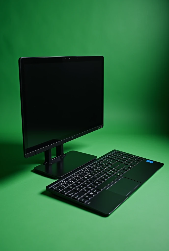 Make me a 2010s computer with a keyboard with a green background  
