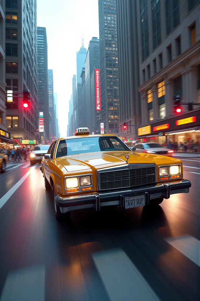 The taxi headed down the avenue at speed. Around you the beautiful city and the traffic lights.