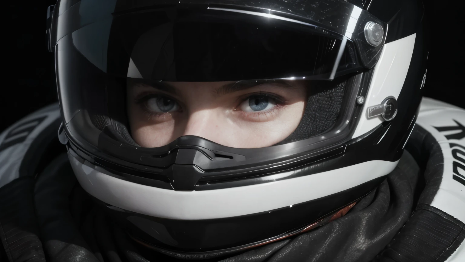 man wearing a racing helmet, black backdrop, racing driver, close no rosto, looking at the camera