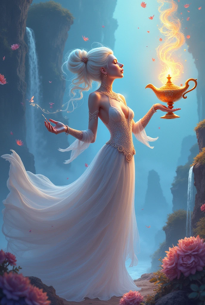 Genie in the lamp with pastel in hand