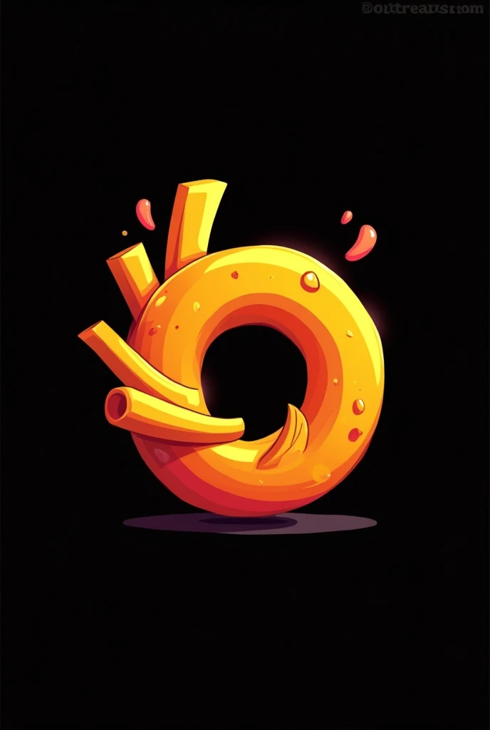 Logo for a French fries food place, The logo must have French fries running on the letter O and the text must say PAPAS NOW RENGO which is the name of the establishment, must have red colors, black and yellow with black background