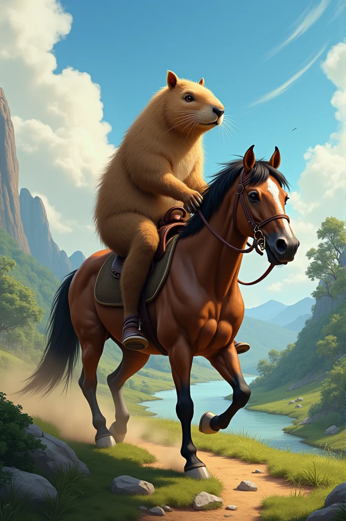 capybara riding a horse