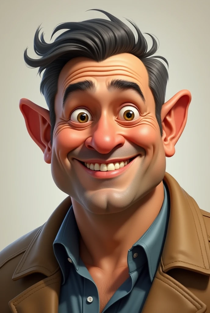 34 year old man, 110kg weight, wheat complexion and round thick nose, long ears, height 5:10 and smily face with a dimple on right face